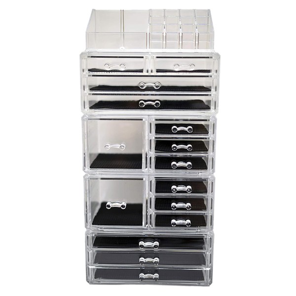 Townhouse Design Acrylic Jewelry & Cosmetic Storage Display Boxes,Makeup Organizer,Stackable and Detacable, 5 pieces set