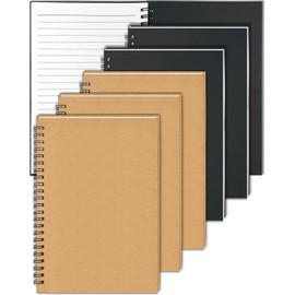 GINMLYDA 6er-Pack Spiralblock A5, Spiralbindung Notizbüch 21x14,5cm 60 Liniert Blätter Notizbuch A5 Schwarz & Braun Kraft-Abdeckung Schreiben Notizbücher