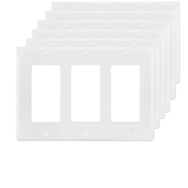 3-Gang Switch Outlet Wall Plate Cover Decorator Electrical Faceplate for Light Switche, Smart Switch, Receptacle, Dimmers, USB Outlet, GFCI, White (6-Pack)