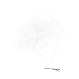Fascinators Hats for Women Tea Party Headband Feather Ribbons Flower Headwear Cocktail Hair Clip Fascinators Headpiece for Wedding White One Size