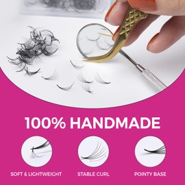 Eyesy Lash Eyesy Lash 500 Promade Fans - 12D 0.03 Size 16mm Curl C - Mega Volume Premade Lash Fans for Eyelash Extensions Middle Stem Handmade Loose Pre Made Eyelash Fluffy Soft Pointy Base
