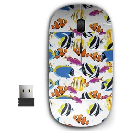 KAWAMOUSE 2.4G Ergonomic Portable USB Wireless Mouse for PC, Laptop, Computer, Notebook with Nano Receiver (Tropical Reef Fish Colorful)