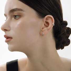 Cute Stars Tiny Small Hoop Earrings 925 Sterling Silver Lucky Star Cartilage Wrap Cuffs Mini Huggie Hoops Sleeper Earring Fashion Jewelry Gifts Birthday BFF (Silvery)