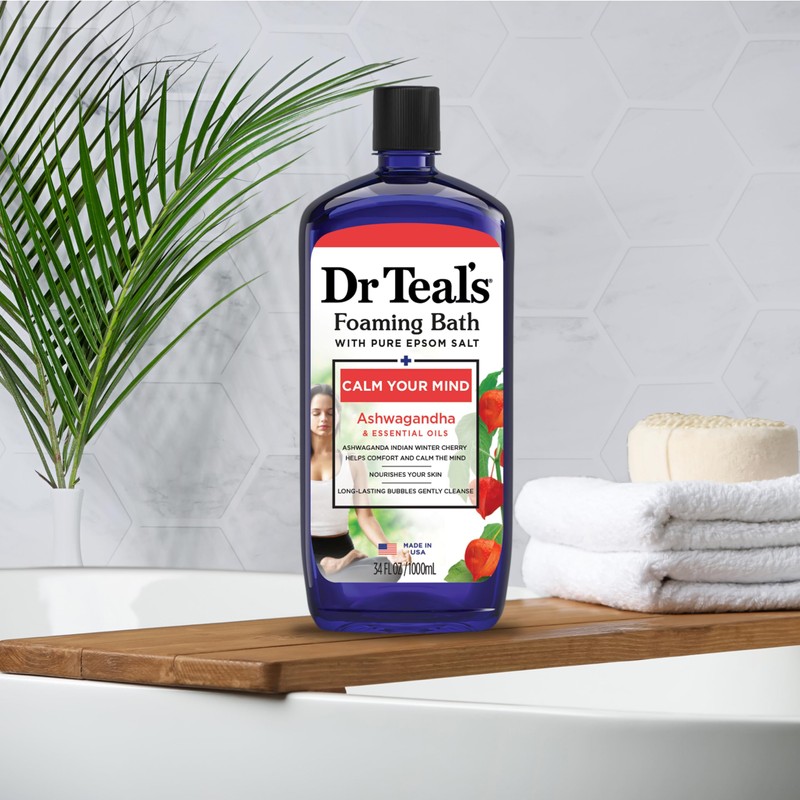Dr Teal's Foaming Bath with Pure Epsom Salt, Ashwagandha, 34