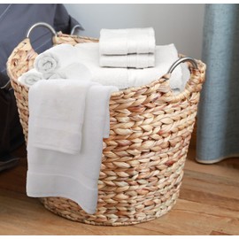 Vintiquewise Large Round Wicker Laundry Hamper Basket, Water Hyacinth Woven, Tall Hamper with Metal Handles, Extra Large Rattan Laundry Basket