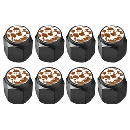 8 Pcs Tire Valve Stem Caps Cover, Metal Air Valve Cap, Aluminum Car Wheel Stem Caps, Universal Stem Covers for Cars, Trucks, Bikes, Motorcycles, Corrosion Resistant (Brown Cow Print)