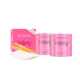 Passini Cera Para Depilar Piel Sensible 2 Pack (150g c/u) Waxy Rosa - Kit De Depilación Con Cera Para Cejas Y Piernas - Incluye Telas Y Aplicadores - Depilación Profesional Efectiva Sin Irritación