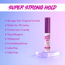 i-Envy by KISS Super Strong Hold 3D Strip Lash Glue (Clear), Waterproof Brush-On False Eyelash Adhesive, Latex-Free & Odor-Free, Long-Lasting & Easy Application, Ideal for Sensitive Eyes