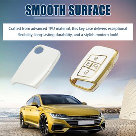 SYudwen Key Fob Cover, VW Key Fob Case Cover, Compatible with VW Atlas 2018-2024, T1guan 2018-2024, Arte0n 2019-2022, Jeitta 2019-2024, Ta0s 2022-2024, Buttons Key Fob Accessories (White & Gold)