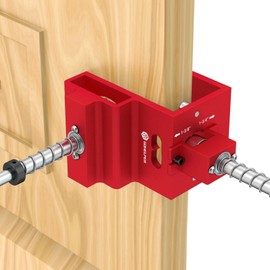 Door Lock Installation Kit for 1-3/8" and 1-3/4" Wooden Doors with Guide Template, Aluminum Alloy Door Hole Drilling Kit, Door Lock Jig Clamp Design Fits 2-3/8" and 2-3/4" Backsets, Drill Bit Included