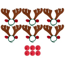 Juvale Set of 6 Reindeer Antlers Headband and Red Nose for Kids Holiday Christmas Costume Accessories