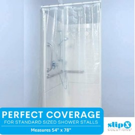 SlipX Solutions Protected Shower Stall Curtain Liner 54" x 78", Clear (2 Pack, Clear, XL)