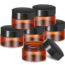 SATINIOR 6 Pack Clear Container with Lids Small Plastic Pot Jars Wide Mouth Round Leak Proof Plastic Container Jars with Lid for Travel Storage, Eye Shadow, Nails, Paint, Jewelry (amber,1 oz)