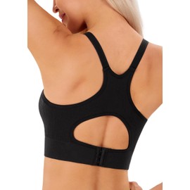 Angelhood Nursing Bras for Breastfeeding, Ribbed Nursing Sports Bra Yoga Maternity Bras Pregnancy Sleep Bralette, Black, Medium