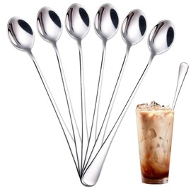 TAIHOBO Pack of 6 Latte Macchiato Spoons, 19.7 cm / 7.6 inches, Smooth Edges Spoon, Durable Long Spoon Made of Stainless Steel, Dishwasher Safe Coffee Spoon, Suitable as Ice Cream Spoon, Teaspoon,