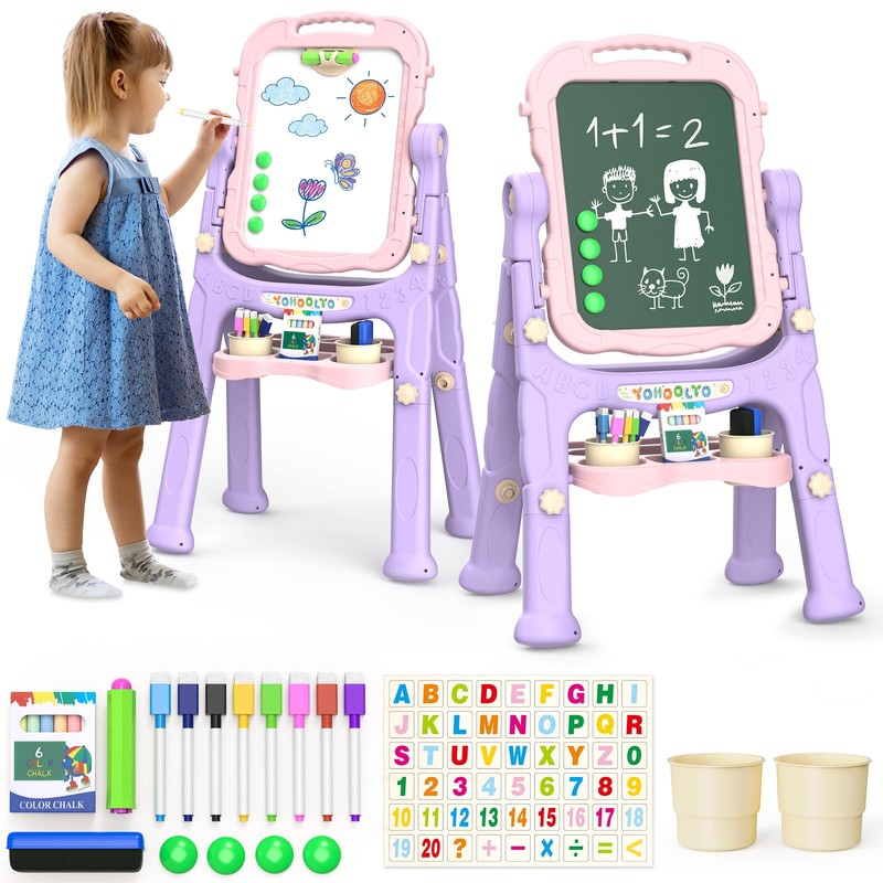 YOHOOLYO Kids Easel Standing Art Easel for Kids, Double Sided