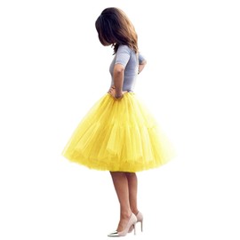 U-Swear Tulle Skirt,Women's Midi Tulle Tutu Skirt Fluffy Princess Five Layers A line Party Prom Underskirt (Yellow, Waist:65cm-95cm)