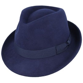Znor Trilby Wool Hat Waterproof Fedora Winter Hats For Men Sun Protection Handmade Party Hats For Men Uk [ Navy-L ]