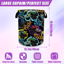 monster truck Laundry Basket Foldable Laundry Hamper Tote Bag Storage Bucket Toy Organizer For Bathroom/Laundry/Bedroom（19.6x15.7inch）