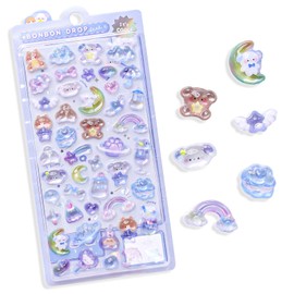 Kawaii 3D Stickers - Cute Blue Bear Animal Puffy Stickers Tiny Cartoon Stickers for DIY Planners Notebooks Scrapbooks Handbooks Decoration