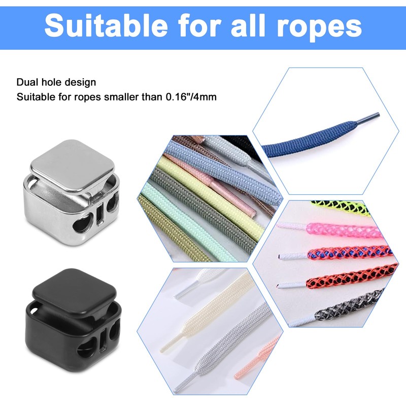 Gosknor 12pcs Heavy Duty Cord Locks, Double Hole Metal Press