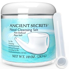 ANCIENT SECRETS Neti Pot Salt - Sal limpiadora nasal, sal pura no yodada para uso en olla de limpieza nasal, 10 onzas (paquete de 1)