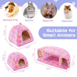 MABOZOO 3 Pack Guinea Pig House Accessories, 2 Cozy Guinea Pig Bed and Hideout Tunnel, Chinchillas Hideout for Hamster, Rabbit, Bunny, Chinchillas (Pink, L)