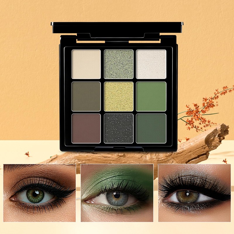 Green Eyeshadow Palette - Matte and Shimmer Makeup, Highly Pigmented