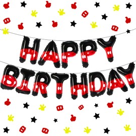 YIIHMEI Cartoon Mouse Happy Birthday Banner Party Decorations Balloons with Mickey Theme Letters Signs Party Supplies for Boys Baby Shower