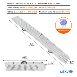 LIEKUMM Loading Ramp for Pickup Trucks, 74" L x 8.7" W Loading Ramp, 880LBS Capacity Shed Ramps, Steel Loading Ramps for Motorcycle, ATV, Lawn Mower and Carts, Pack of 2