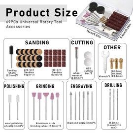 69 Pcs Rotary Tool Accessories Sanding Bits Kit 1.0/1.6/2.3mm Diameter Shanks Universal Rotary Tool Bits for Woodworking, Drilling, Sanding, Polishing, Carving