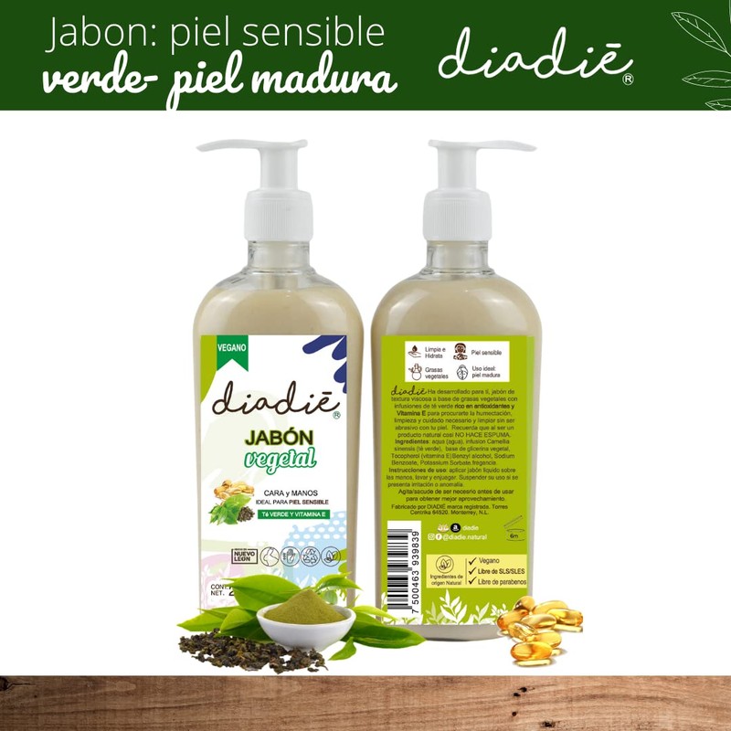 DIADIÉ Jabon para piel sensible, cara, manos. 2pack. Limpia e
