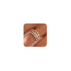 CIOMY Stackable Gold Rings for Women Non Tarnish Dainty 14K Gold Plated 3PCS Knuckle Rings Set Cubic Zirconia Thumb Rings Trendy Statement Promise Wedding Bands Engagement Rings Size 8