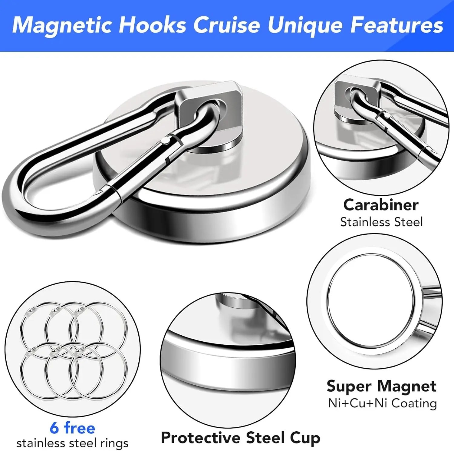 DrivePro Magnetic Hooks – Heavy Duty Swivel Carabiner Design, Refrigerator and Cruise Ship Storage