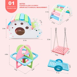 5 Pcs Hamster Toys Set Rainbow, DIY Hamster Hideout House Rainbow Bridge Swing and Seesaw, Pet Sport Exercise Toys Set Hamster Cage Accessories for Gerbil Mouse and Small Pets (S)