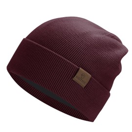 KDVOG Men Women Merino Wool Beanie Hat Winter Warm Knit Slouchy Cuffed Cap Skull Beanies for Cold Weather Wine Red