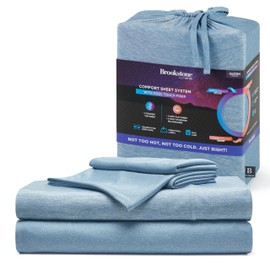 Brookstone Comfort Queen Sheet Set | Innovative Cooling Sheets for Hot Sleepers - Deep Sleep with Temperature Regulation | 4-Piece Set of Soft Flat Sheet, Fitted Sheet, & Two Pillowcases | Faded Denim