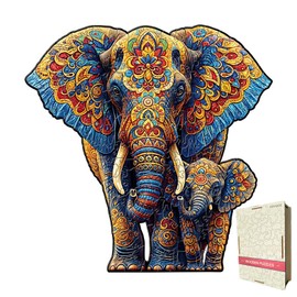 Wooden Puzzle for Adults - 200 Piece Elephant Animal Jigsaw 11.5x16.5 Inches with Wooden Gift Box,Unique Shape Adult PuzzlesCreative Gift for Adults Family Game ﻿