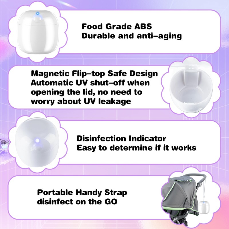 Qualirey Portable Pacifier Disinfection, Mini UV Light Disinfection, 99.99% Disinfection
