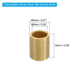 PATIKIL M6 Brass Spacers, 12 Pcs Metal Spacers Brass 6mm ID x 8mm OD x 10mm L Brass Spacers Screw Standoff for 1/4inch or M6 Screw Bolts