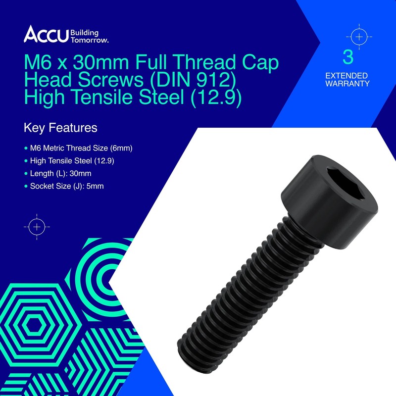 Accu - M6 x 30mm Full Thread Cap Head Screws
