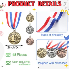 RoundFunny 48 Pcs Award Medals 1st 2nd 3rd Place Medals for Awards Winner Medal Gold Silver Bronze Medal with Neck Ribbon Trophy Award for Sports Competitions Party 2 Inches (Torch Style)