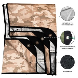 Arcturus All-Weather Outdoor Survival Blanket, Thermal Emergency Blanket, Reflective Heat Tarp with Grommets, Lightweight for Camping, Backpacking, Hiking & Emergency Car Kits, Desert Camo, 60x82in