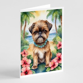 Caroline's Treasures Brussels Griffon Luau Greeting Cards Pack of 8 Blank Cards with Envelopes Whimsical A7 Size 5x7 Blank Note Cards
