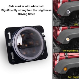 LED Side Marker Lights White DRL Amber LED Turn Signal Lights Replaces 07-17 Jeep Wrangler JK JKU Fender Signal Parking Lights