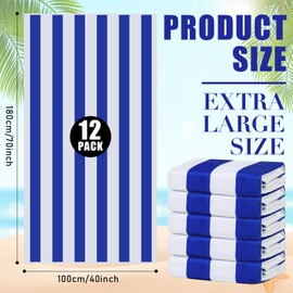 Qunclay 12 Pack Oversized Stripe Beach Towels 40 x 70 Inch Quick Dry Swimming Towels Compact Cabana Pool Towels Stripe Bath Towels Summer Towels for Bath Pool Gym Travel Spa Hotel(Blue)