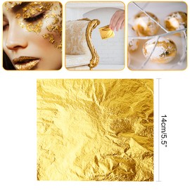 ASTARON 100 Sheets Gold Leaf Imitation Gold Leaf with Brush for Crafts, Gold Flakes for Nails, Wood, Furniture Decoration (14 x 14 cm)