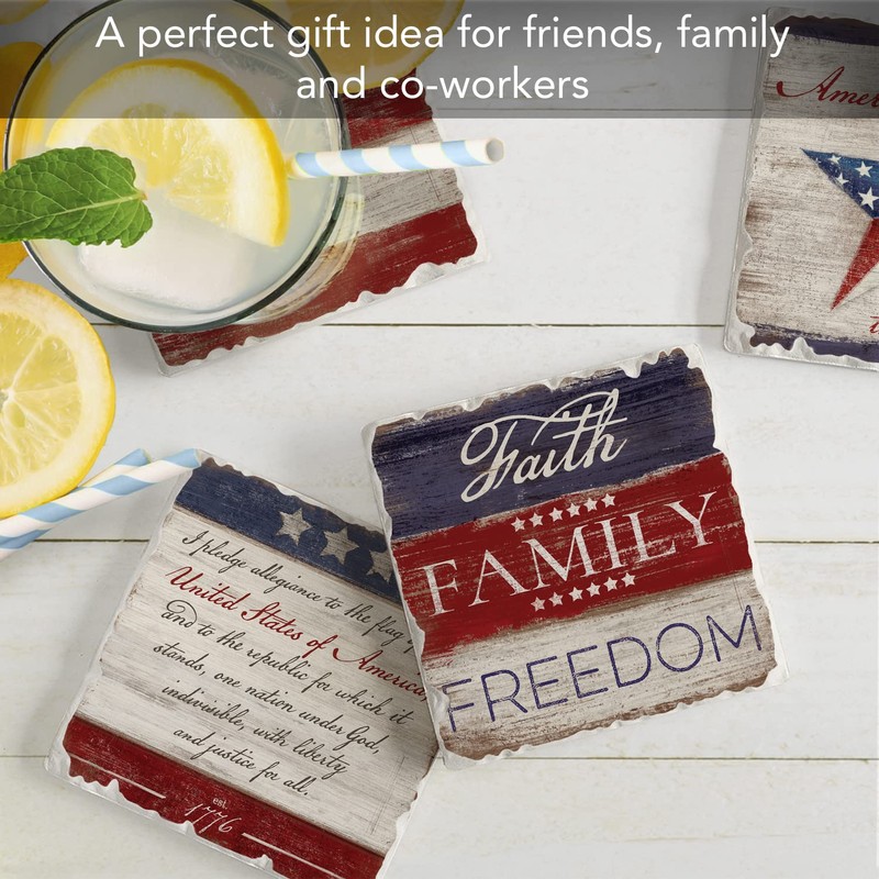 Thirstystone Americana 4-Pack Assorted Tumbled Tile Stone Coasters Manufactured in