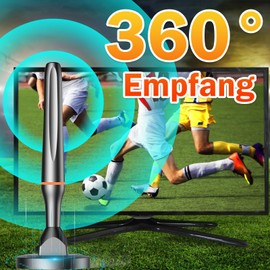 DVBT2 Antenna, Indoor Antenna DVB-T & DVB-T2 Antennas with Amplifier, Long Range and 360° Reception, Indoor Antenna for TVs with Strong Magnetic Base, Suitable for 4K 1080p and All TVs