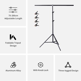 Meking 5x6.5ft Adjustable T-Shaped Backdrop Stand with Carry Bag and 4 Heavy Duty Clamps, Small Backdrop Holder Foldable T-Shape Background Support Stand
